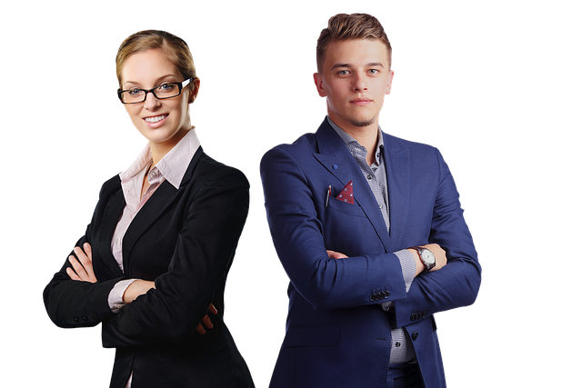 a man and woman in business dress up